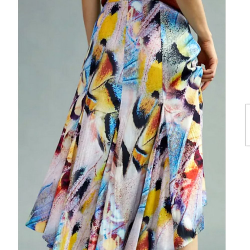 Anthropologie 8 NWT A-Line Midi Skirt Watercolor Art Vibrant Abstract. - Picture 6 of 9